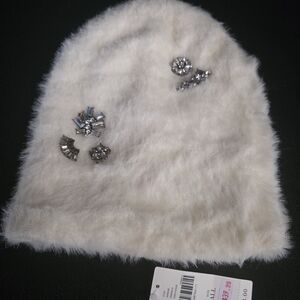 Faux Fur Beanie with Rhinestone Accents